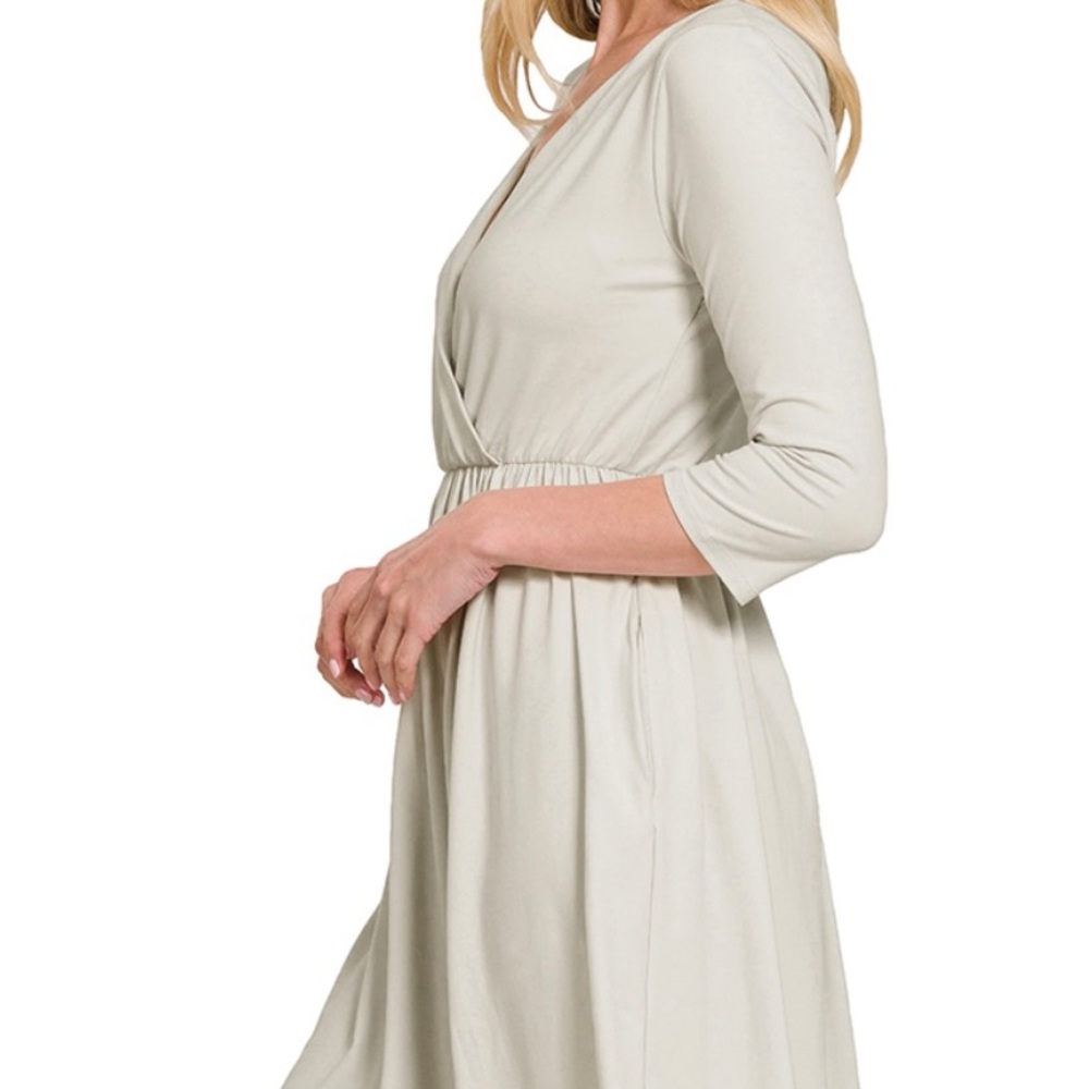 Zenana Outfitters Cream Long Sleeve Dress - Picture 2 of 3